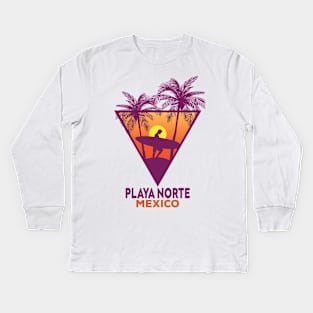 Retro Playa Norte Mexico Kids Long Sleeve T-Shirt